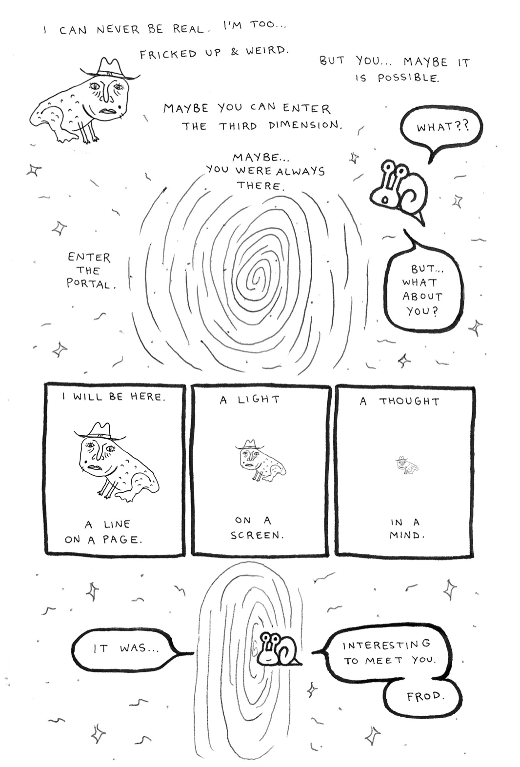 Mathilda exits the comic world through a portal and bids adieu to Frod
